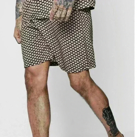 Boohoo MAN Tribal Print Drawstring Waist Shorts - Picture 3 of 4